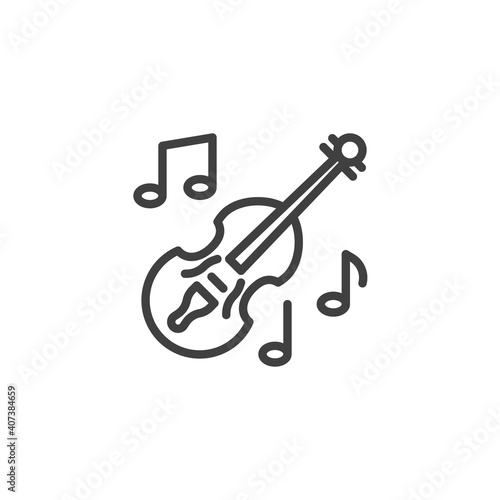 Violin music instrument line icon. linear style sign for mobile concept and web design. Musical notes and violin outline vector icon. Symbol, logo illustration. Vector graphics