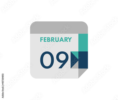 February 9 flat daily calendar date, 9 February Single Day Calendar Icon