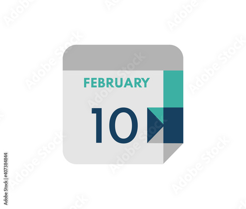 February 10 flat daily calendar date, 10 February Single Day Calendar Icon