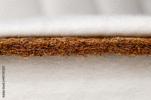 Close-up mattress made of coconut fiber. macro photo with soft focus
