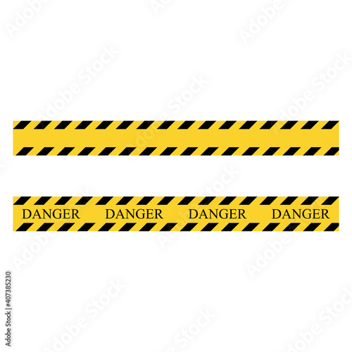Danger stripe. Yellow and black set stripes. Barricade construction tape. Vector illustration isolated on white background