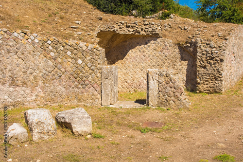 The ruins of the amphitheatre in Roselle or Rusellae, an ancient Etruscan and Roman city in Tuscany. photo