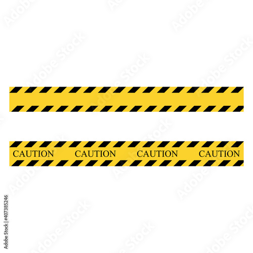 Caution sign stripe. Yellow and black set stripes. Barricade construction tape. Vector illustration isolated on white background