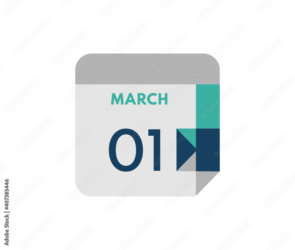 March 1 flat daily calendar date, 1 March Single Day Calendar Icon March 1 flat daily calendar date, 1 March Single Day Calendar Icon