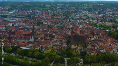 Aerial view of the old town of Ansbach in Germany, Bavaria on a sunny spring day  photo