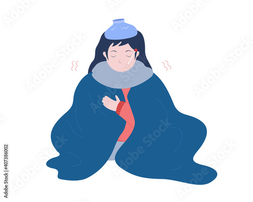 A girl with fever and having a cold.