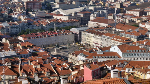 Lisbon Martim Monitz square and downtown aerial view. Lisboa Portugal 28 December 2019.