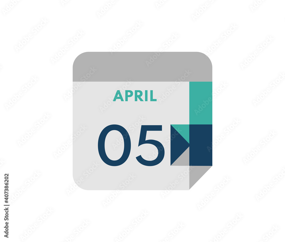 April 5 flat daily calendar date, 5 April Single Day Calendar Icon April 5 flat daily calendar date, 5 April Single Day Calendar Icon