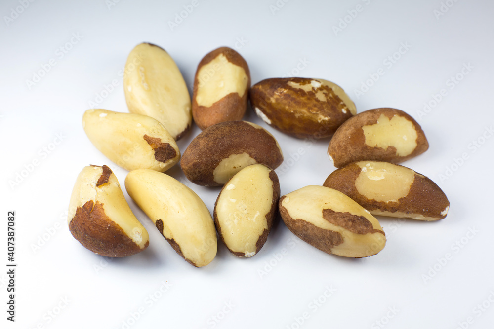 Brazil nuts on white background. Close up photo. Brazil nuts on white background. Close up photo.