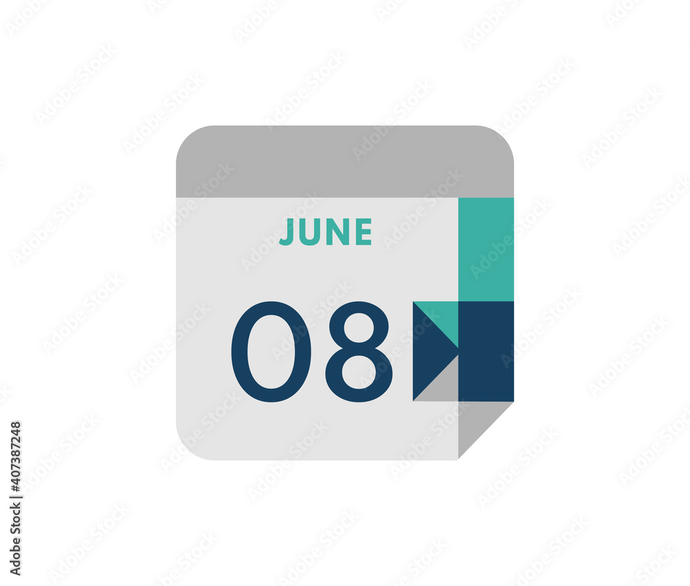 June 8 flat daily calendar date, 8 June Single Day Calendar Icon June 8 flat daily calendar date, 8 June Single Day Calendar Icon
