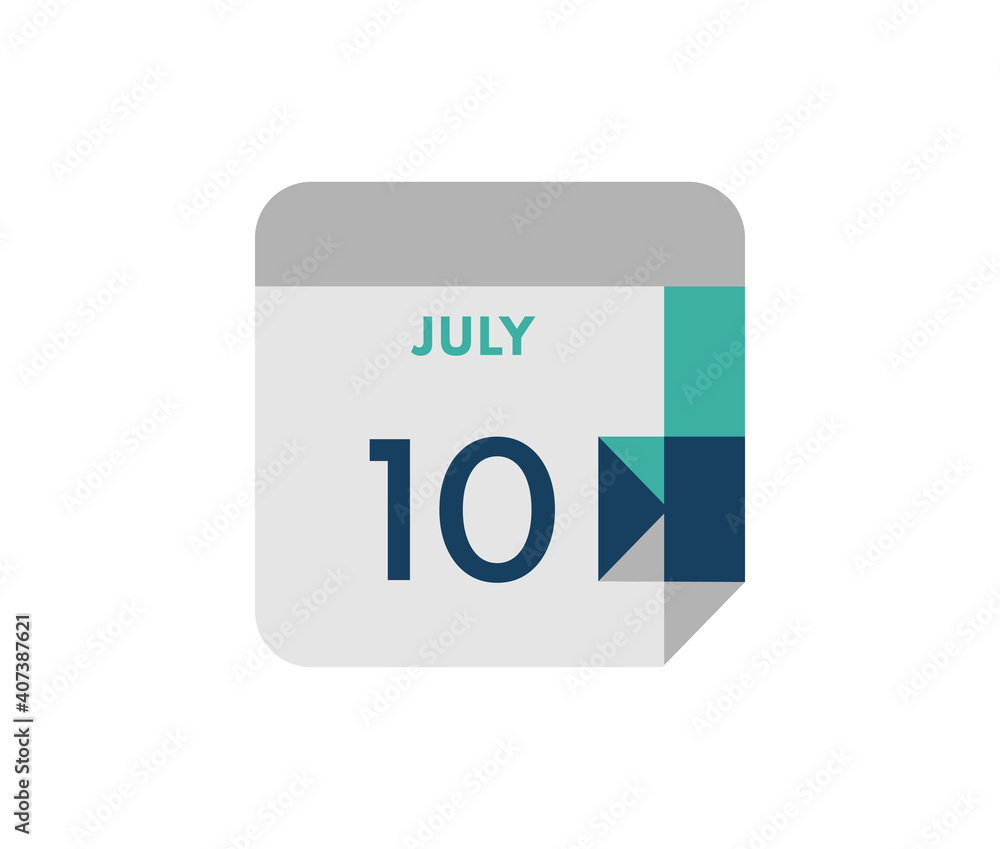 July 10 flat daily calendar date, 10 July Single Day Calendar Icon July 10 flat daily calendar date, 10 July Single Day Calendar Icon