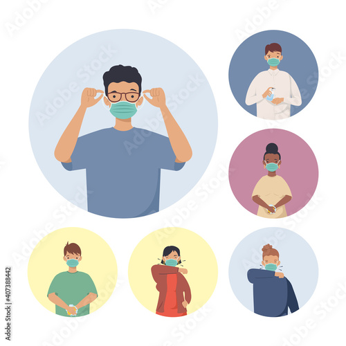 covid prevention, young people wearing medical mask