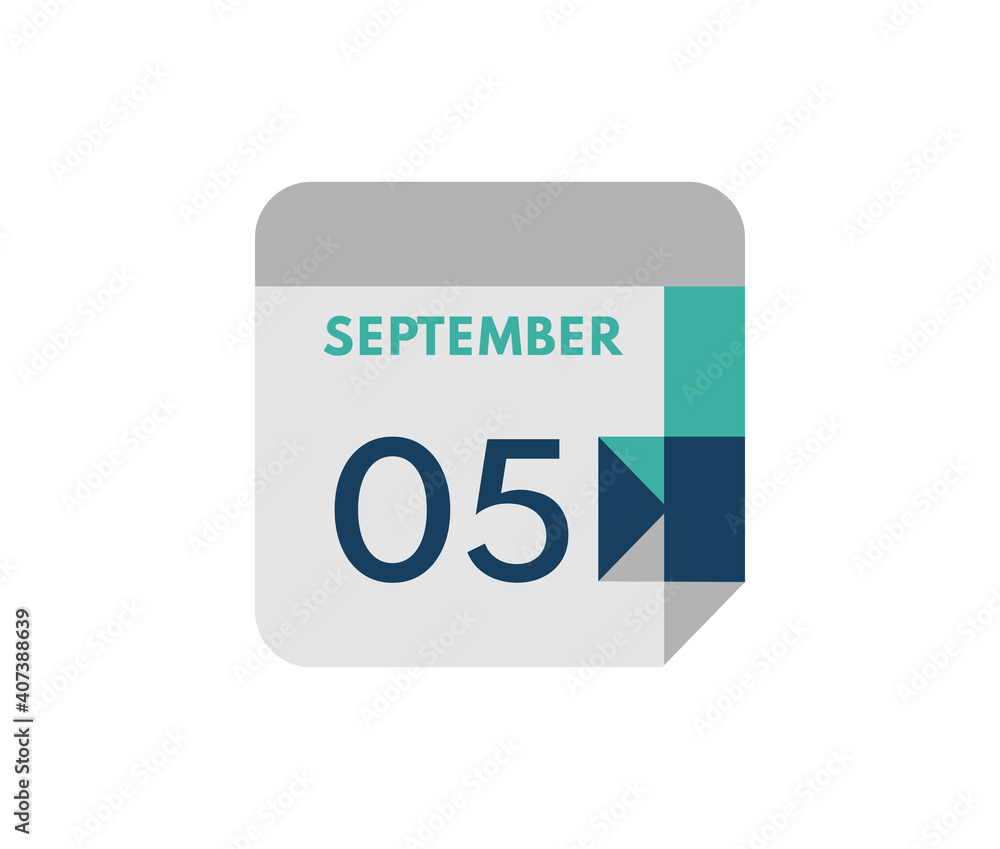 September 5 flat daily calendar date, 5 September Single Day Calendar Icon September 5 flat daily calendar date, 5 September Single Day Calendar Icon