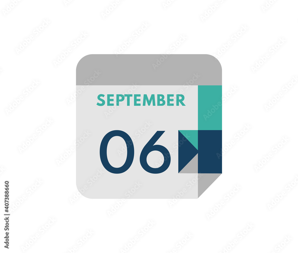 September 6 flat daily calendar date, 6 September Single Day Calendar Icon September 6 flat daily calendar date, 6 September Single Day Calendar Icon