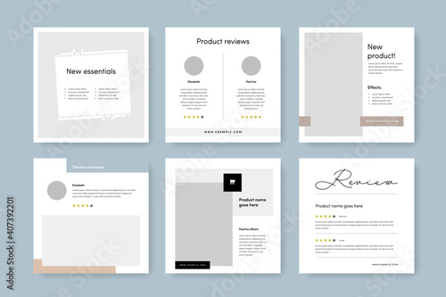 Clean social media templates for facebook and instagram, square graphic design banners for web, customer reviews
