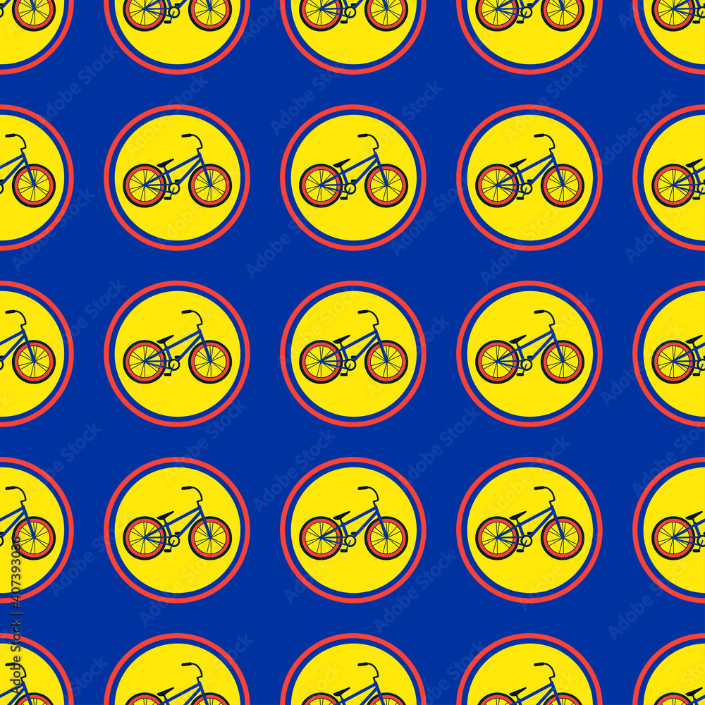 Bike rental pattern. Vector illustration with bicycles in a circle, on a solid bright blue background. Suitable for social media, mobile apps, marketing materials. Bike rental pattern. Vector illustration with bicycles in a circle, on a solid bright blue background. Suitable for social media, mobile apps, marketing materials.