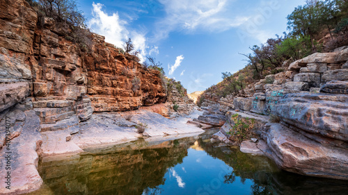 travel destination Morocco: green pond in paradise valley gorge