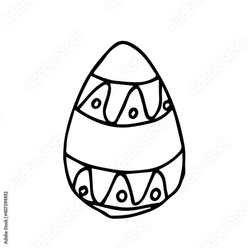 Doodle Easter egg with pattern on white background isolated. 