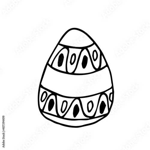 Doodle Easter egg with pattern on white background isolated. Cute vector egg can be used for stickers, coloring books for children, design, textiles