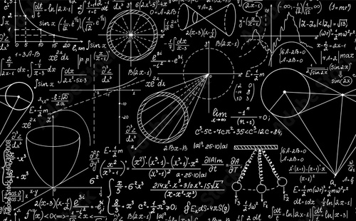 Mathematical scientific vector seamless pattern with equations, formulas and calculations. You can use any color of background