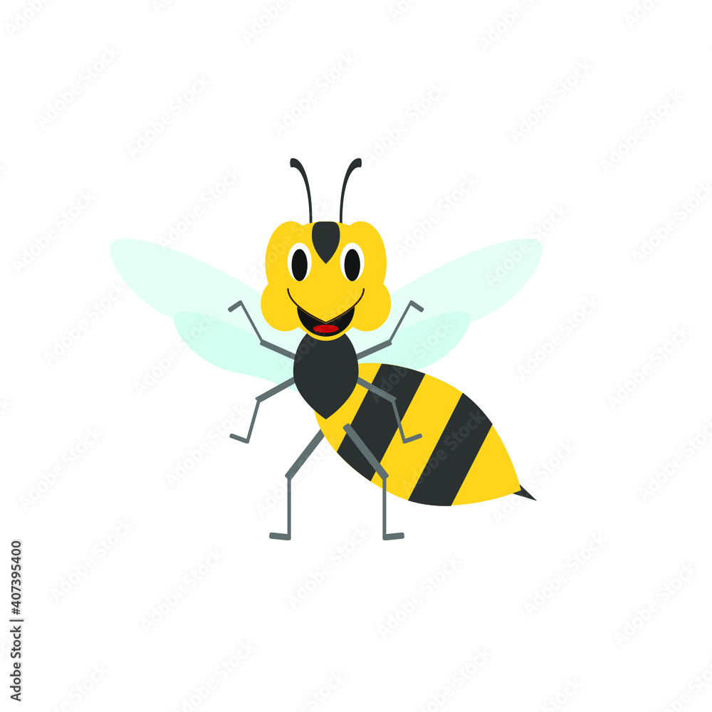 childish illustration, of wasp on white background