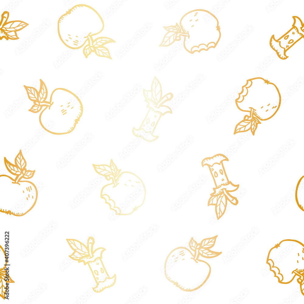 Vector Sweet Cheerful Apples with Gold Effect Lineart on White seamless pattern background. Perfect for fabric, wallpaper and scrapbooking projects. Vector Sweet Cheerful Apples with Gold Effect Lineart on White seamless pattern background. Perfect for fabric, wallpaper and scrapbooking projects.