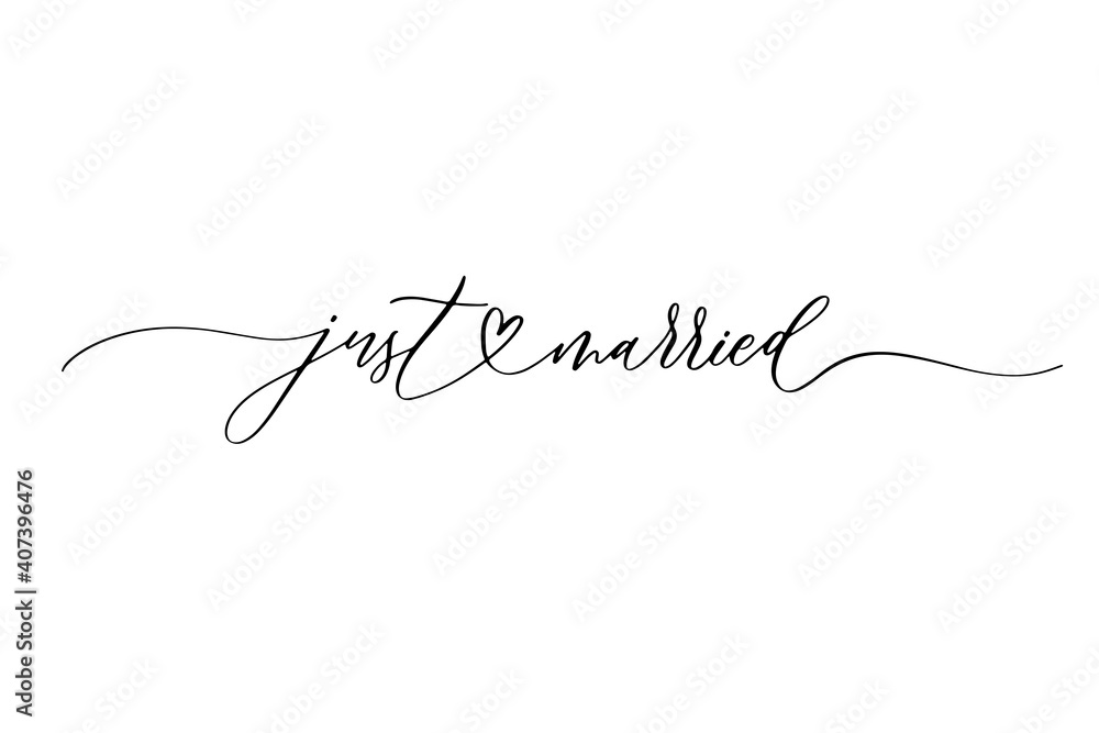 Just married - hand lettering calligraphy inscription. Just married - hand lettering calligraphy inscription.