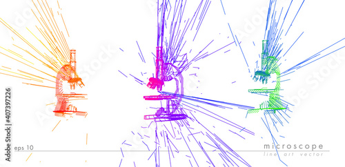 Set of microscope vector illustration in line art style