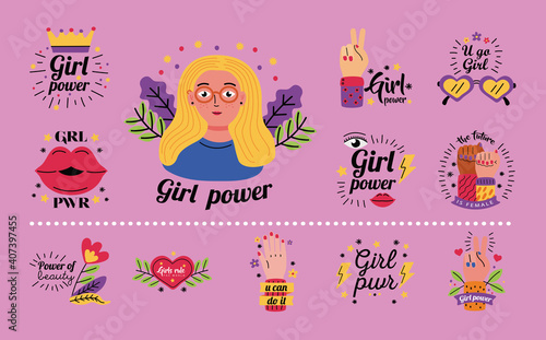 Girl power icon collection vector design
