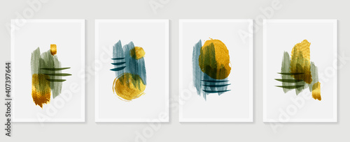 Luxury gold abstract arts background. Wall arts vector. Japanese oriental style abstract arts with gold texture and brush design for wall framed prints, canvas prints, poster, home decor, cover and wa
