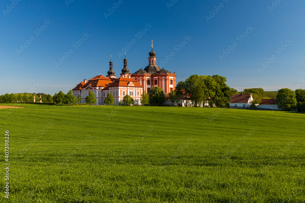 Fototapeta premium Museum and ballery in Marianska Tynice. Baroque Church and Cistercian Provost Office built in the 18th century. Tynec, Czech Republic