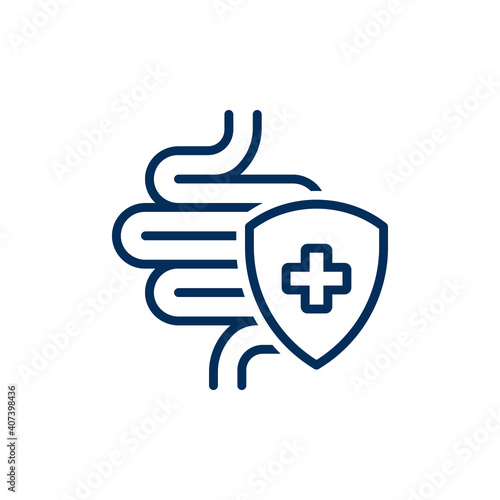 Healthy protected intestine icon. Digestive system protection symbol concept isolated on white background. Vector illustration