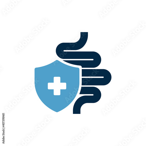 Healthy protected intestine icon. Digestive system protection symbol concept isolated on white background. Vector illustration