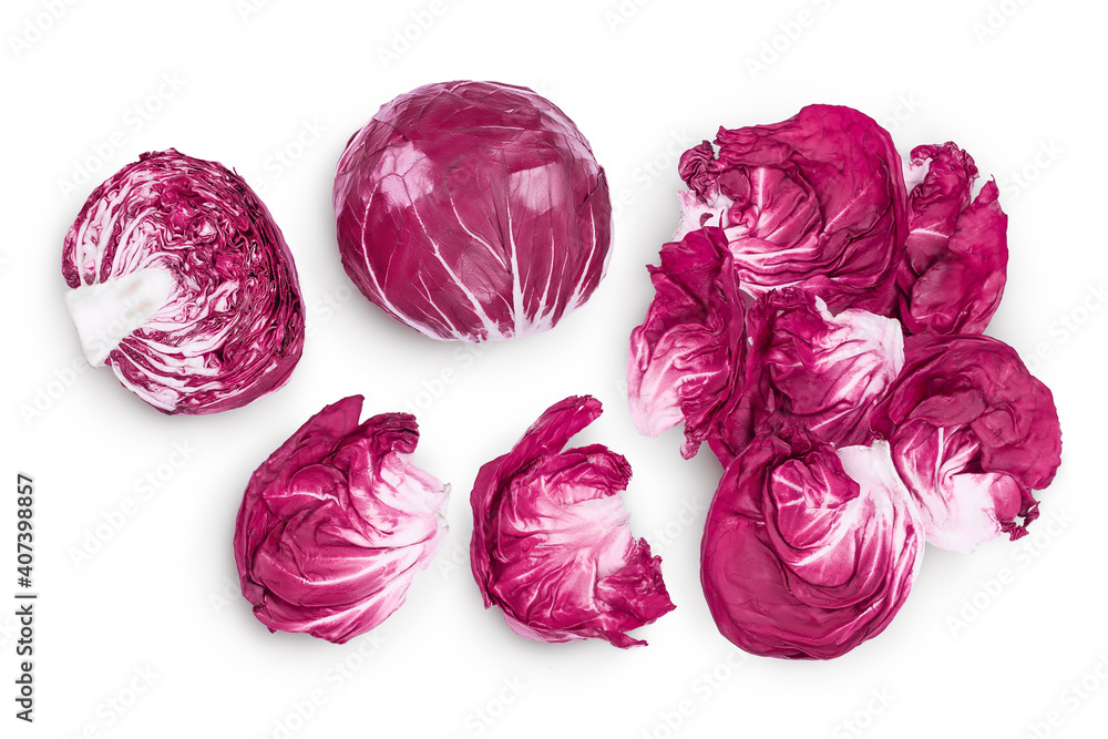 Fototapeta premium Fresh red radicchio salad isolated on white background with clipping path and full depth of field