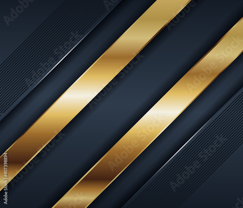 Abstract luxury dark blue and premium golden background. Elegant gold lighting lines silk fabric texture composition