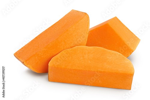 butternut squash slice isolated on white background with clipping path and full depth of field