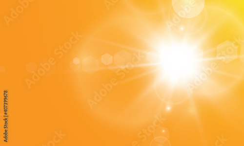 Warm sun on a yellow background. Leto.bliki solar rays.Оrange yellow background.