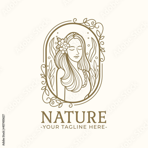 nature lineart woman logo template