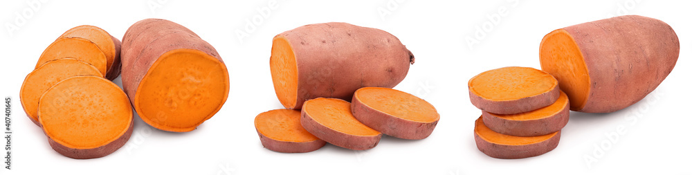 Sweet potato isolated on white background closeup, Set or collection Sweet potato isolated on white background closeup, Set or collection
