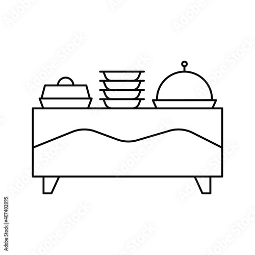 black  thin line  catering  buffet. buffet in rastaurant color  editable