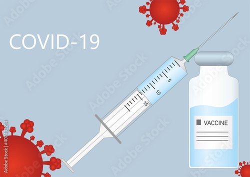 Coronavirus vaccine illustration and syringe. Covid-19