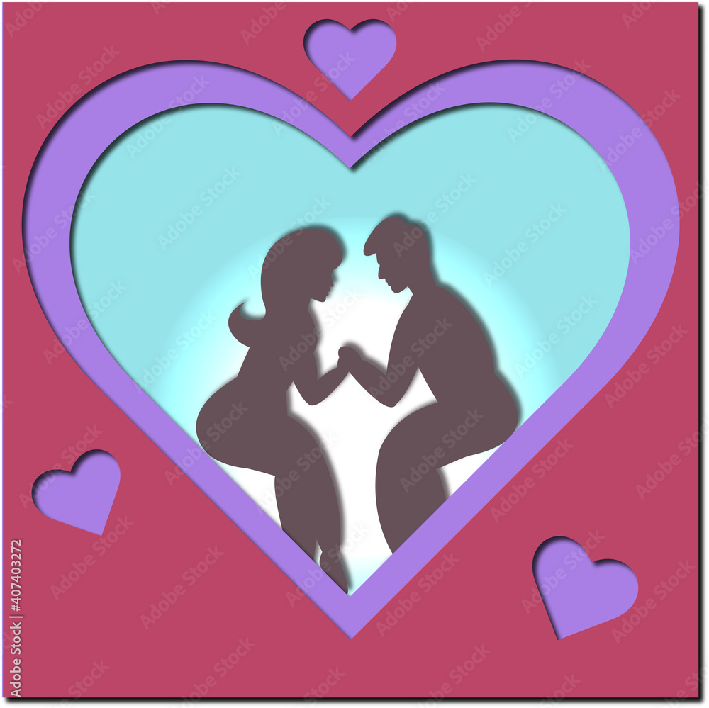 Couple in love sitting in the heart, papercut vector illustration Couple in love sitting in the heart, papercut vector illustration