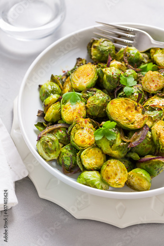 Baked Green Brussels Sprouts with honey and Parmesan cheese