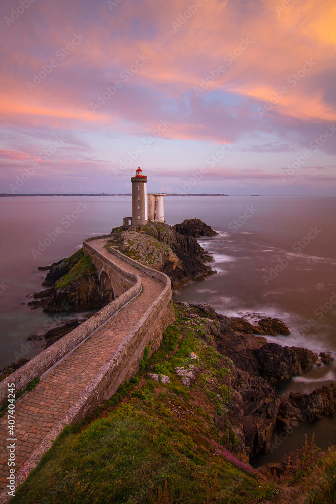 Lighthouse Phare du Petit Minou at sunset, Brittany, France