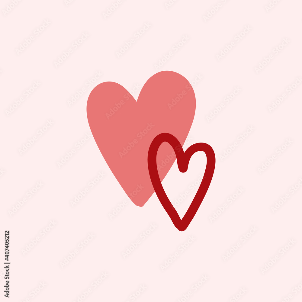Valentines Day theme doodle Vector icon of heart shape isolated on a pink. Hand drawn line illustration