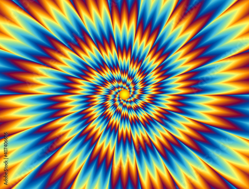 Pulsing fiery spirals. Optical illusion of movement.
