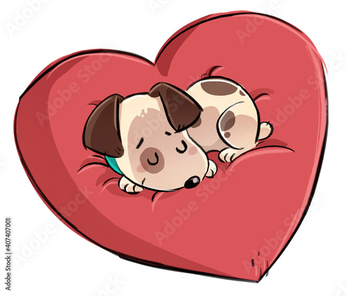 Dog with heart-shaped cushion