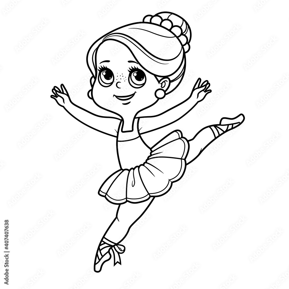 Сartoon little ballerina girl in flight outlined for coloring isolated on a white background Сartoon little ballerina girl in flight outlined for coloring isolated on a white background