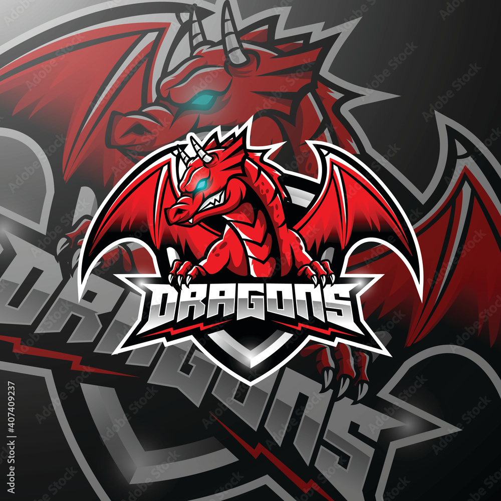 Red Dragon Mascot Gaming Logo Design Illustration