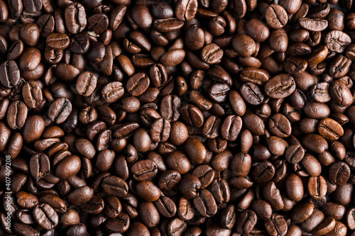 Roasted coffee beans, top view